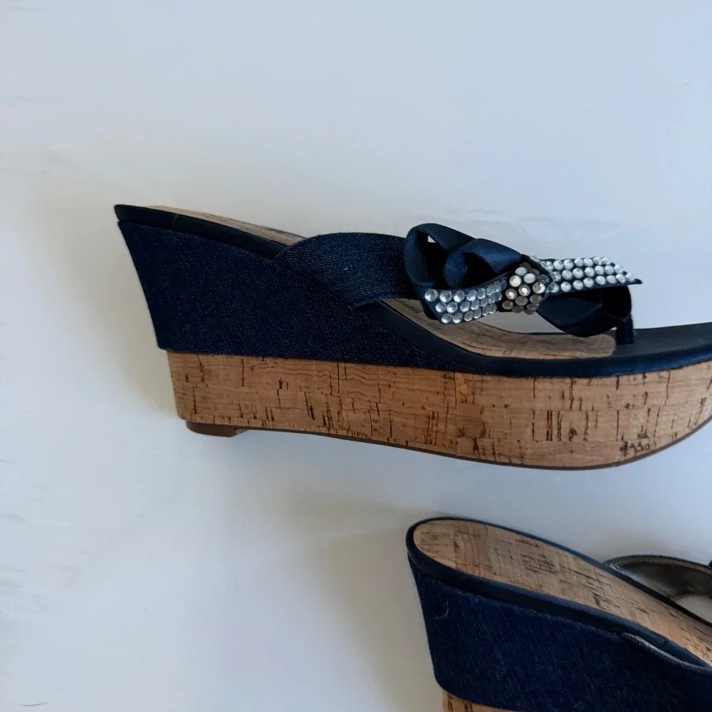 Vintage 90s Guess‎ Denim Cork Wedges Size 6
